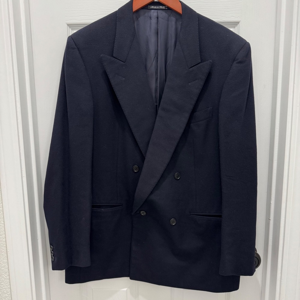 VTG Zegna for Julius Pure Cashmere Navy Double Breasted Blazer Made in Italy 46R